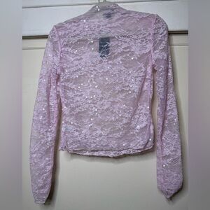 Wild Fable Sequin Lace Long Sleeve Top - Light Pink